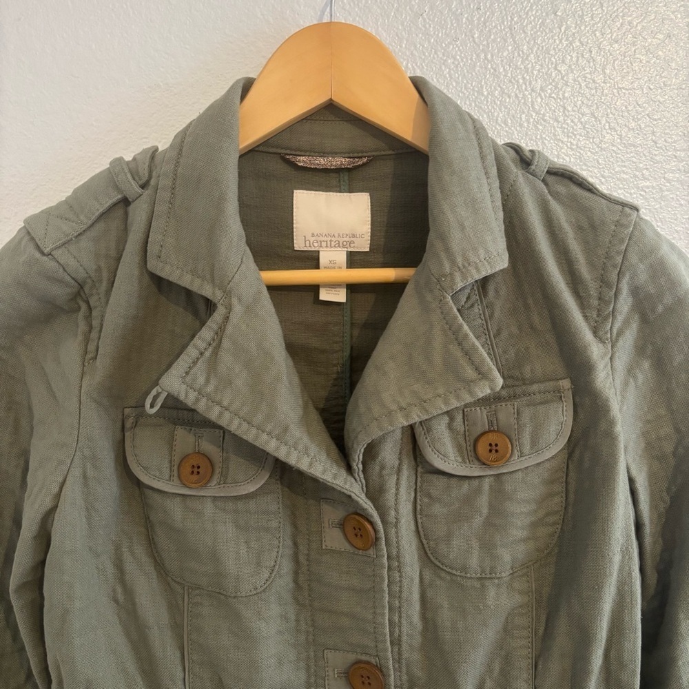 Banana Republic Heritage Olive Green Utility Safari Crinkle Jacket Silk Trim XS - Picture 4 of 15